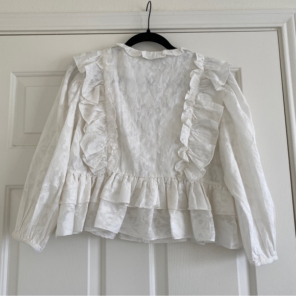 Something Navy Audrey Ruffle 3/4 Puff Sleeve Blouse in White - Picture 8 of 10